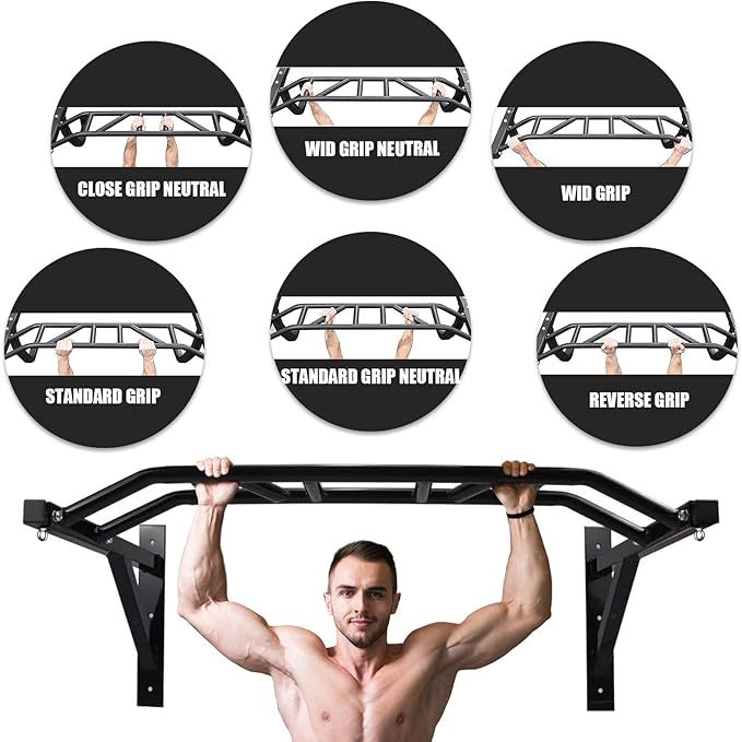 BDL Wall Mounted Pull Up Bar Chin Up bar Multifunctional Dip Station for Indoor Home Gym Workout, Power Tower Set Training Equipment Fitness Dip Stand Supports to 440 Lbs