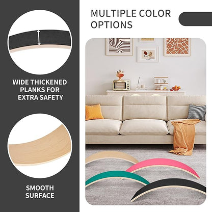 Balance Board, 32 Inch Wooden Wobble Board, Montessori Rocker Yoga Curvy Board Natural Wood, Open Ended Learning Toy, Sensory Play Equipment for Office & Classroom, Multiple Colors