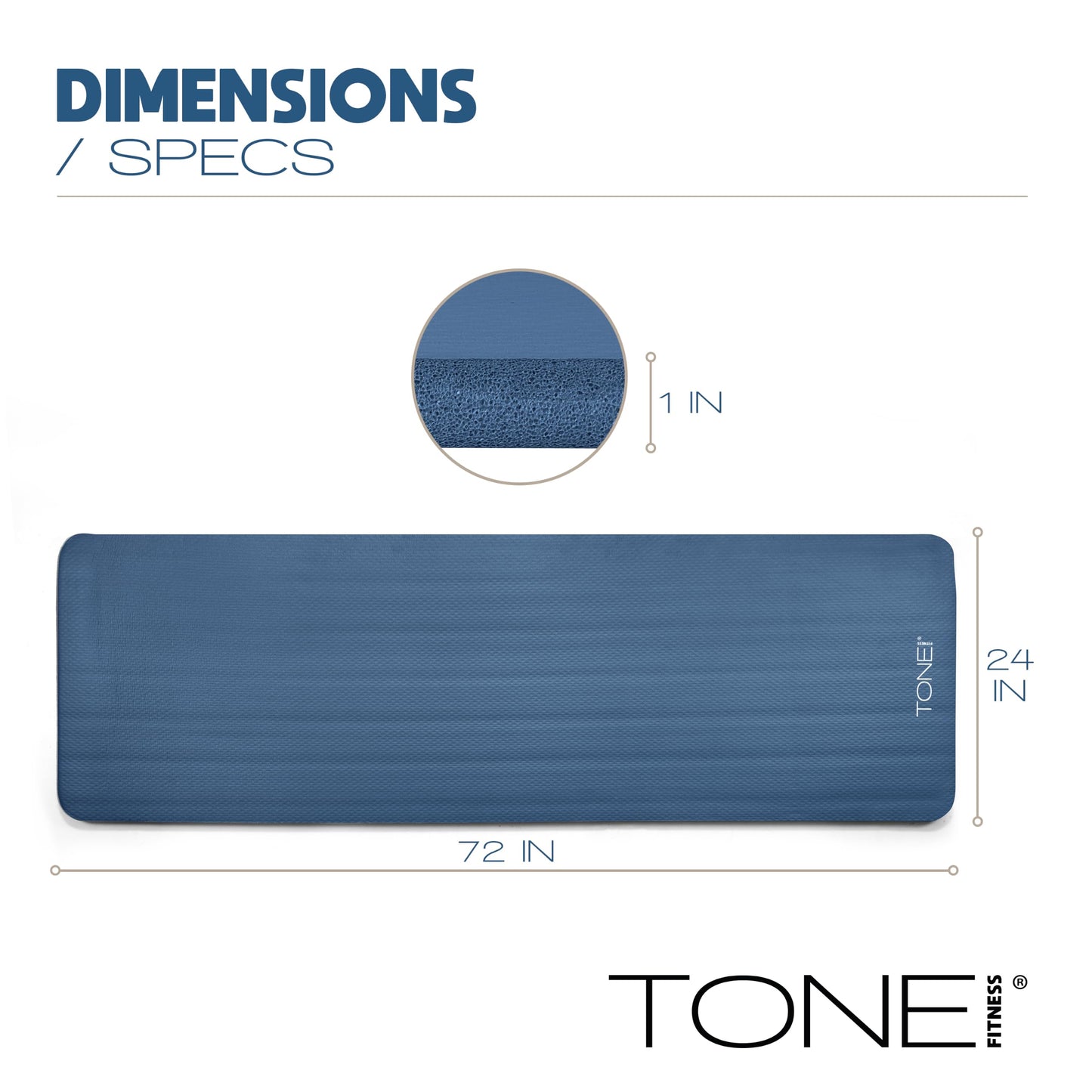Tone Fitness Premium Extra Thick 1-Inch High Density Exercise Mat with Carry Strap – Non-Slip