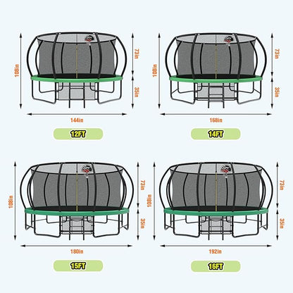 12 14 15 16FT Outdoor Trampolines for Kids and Adults, Pumpkin Trampolin with Curved Poles, Recreational Trampolin with Basketball Hoop and Safety Enclosure Net for Kids and Adults