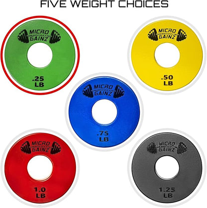 Micro Gainz Standard 1-Inch Center Hole Fractional 2 Pcs Color Weight Plates, Choose (.25LB-1LB) Designed for Standard 1-Inch Dumbbell & Barbell for Strength Training, Made in USA