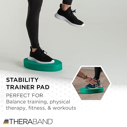THERABAND Stability Trainer Pad, Beginner Level, Firm, Set of 2, Green Foam Balance Pad for Physical Therapy, Exercise Pad for Core Strength, Lightweight Non-Slip Balance Trainer, Portable Foam Pad for Home or Clinic Use