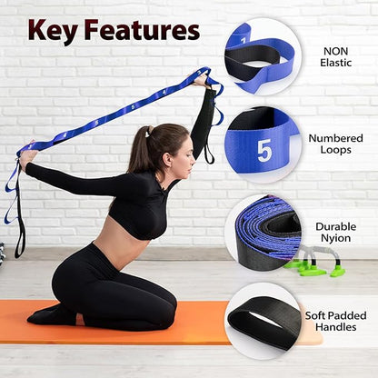 Stretching Strap with 10 Loops-Yoga Strap for Physical Therapy,Home Workout,Pilate & Flexibility Training,Non Elastic Exercise Stretch Band for Hamstring,Leg Stretcher Belt,Flexibility Fascia