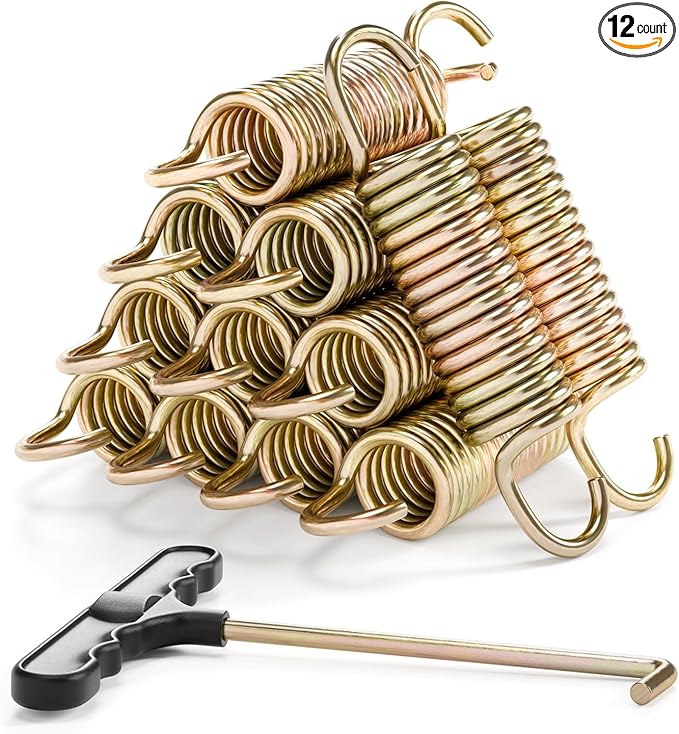 3.5"-8.5" Trampoline Springs, Heavy Duty Stainless Steel Trampoline Accessories with Swivel & Straight Hooks, Universal Trampoline Replacement Parts Includes T-Hook Tool, 12-48 Pack