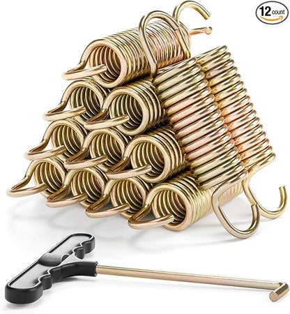 3.5"-8.5" Trampoline Springs, Heavy Duty Stainless Steel Trampoline Accessories with Swivel & Straight Hooks, Universal Trampoline Replacement Parts Includes T-Hook Tool, 12-48 Pack