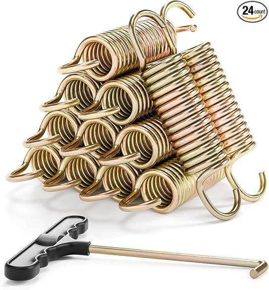 3.5"-8.5" Trampoline Springs, Heavy Duty Stainless Steel Trampoline Accessories with Swivel & Straight Hooks, Universal Trampoline Replacement Parts Includes T-Hook Tool, 12-48 Pack