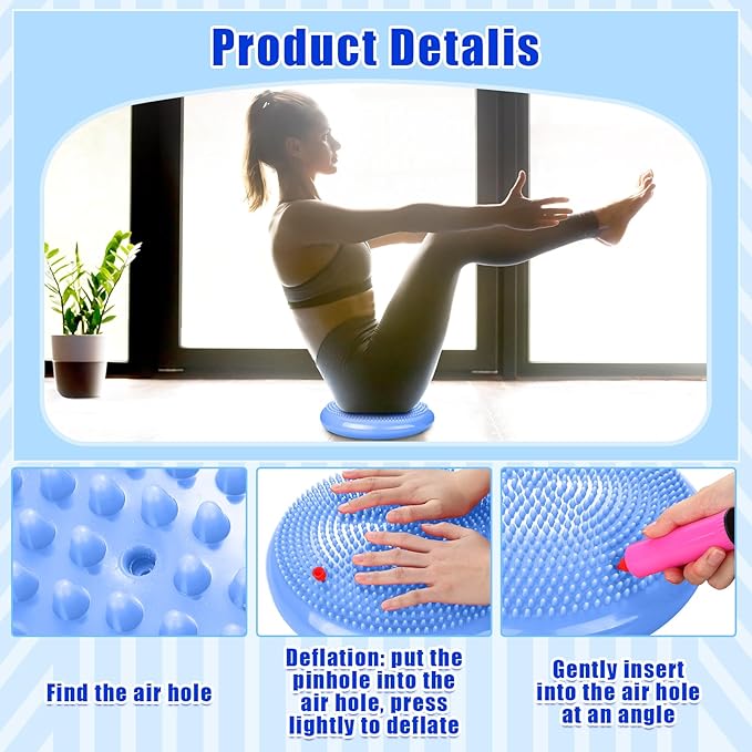 2 Pcs Wiggle Seat Inflated Wobble Cushion Flexible Balance Disc with Air Pump for Core Stability Strengthening Improving Posture Physical Exercise