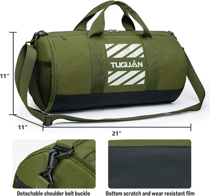 TUGUAN Basketball Gym Bags for Men Women Small Travel Duffle Bag with Wet Pocket & Shoes Compartment Overnight Weekender Duffel Bag Sports Gym Tote bag Man 40L, Green