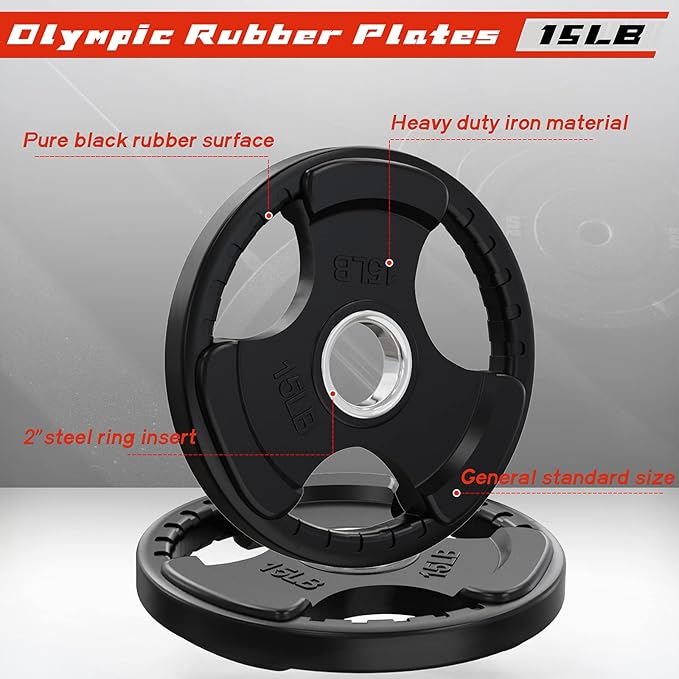 RitFit Olympic Rubber Grip Plates for Barbell, 2-Inch Weight Plates for Weightlifting and Strength Training in Home & Gym, Single, Pair and Sets(2.5/5/10/25/35/45 LB)