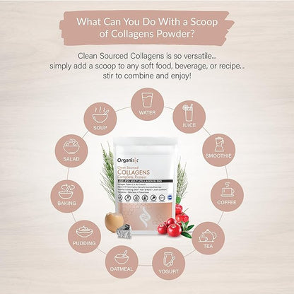 Organixx Collagen Peptides Powder with Vitamin C, Types I, II, III, V, X Hydrolyzed Collagen, Hair, Nail, Skin, Bone & Joint Health, Aging Support, Clean Sourced, Gluten Free, Unflavored, 20 Servings