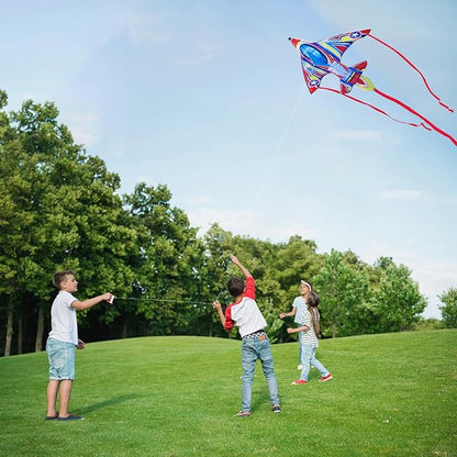 Kite Airplane Kite for Boys and Girls, Easy to Fly with Kites for Kids Ages 4-8, Beach Flying Kites for Outdoor Trip Park Family Game (Fighter Plane-Red)