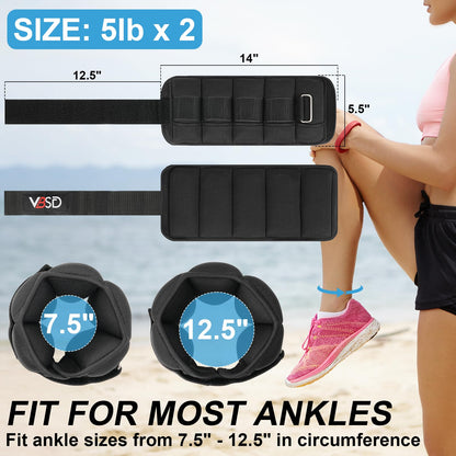 VBSD Adjustable Ankle Weights for Men Women, 10lb 1 Pair Leg Weight Straps, Weighted Ankle Weights