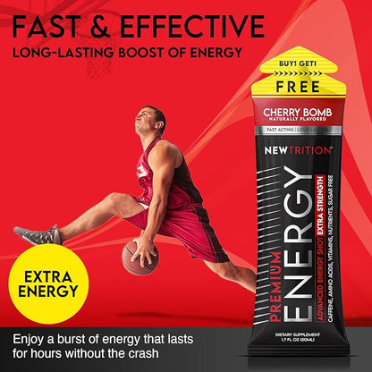 NewTrition® Extra Strength Energy Shots, 250mg Caffeine Energy Shots with Vitamin B & Amino Acids, Sugar-Free Vitamin Energy Shot, 1.7 fl oz (Pack of 6, Cherry Bomb)