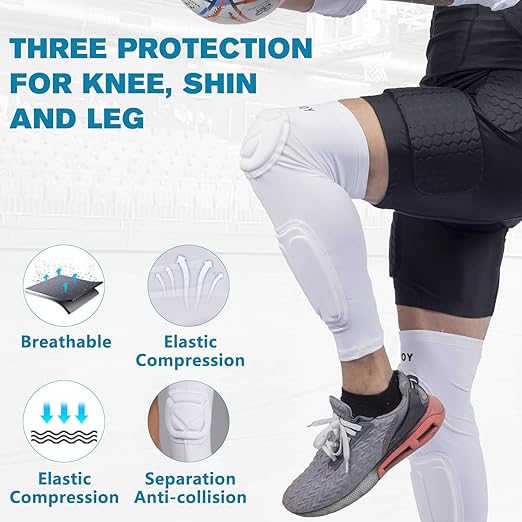 TUOY Knee Pad Shin Guard Pads, Protective Shin/Knee Pad Support Sleeve for Soccer, Football, Basketball, Wrestling, Volleyball (Pair)