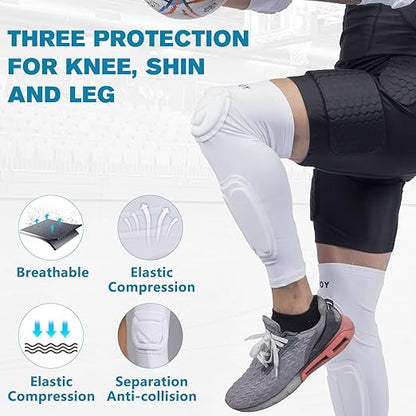 TUOY Knee Pad Shin Guard Pads, Protective Shin/Knee Pad Support Sleeve for Soccer, Football, Basketball, Wrestling, Volleyball (Pair)