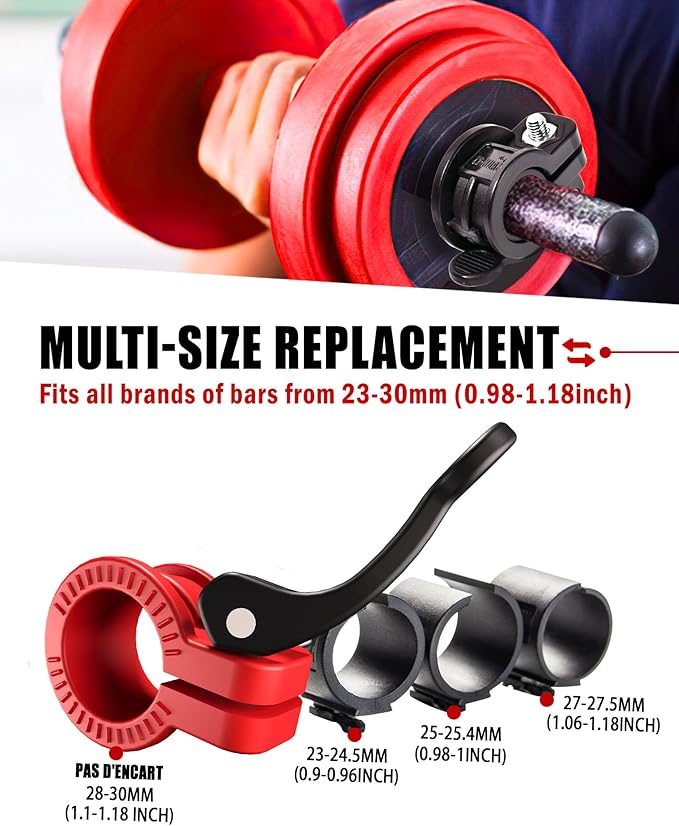 Narrow Barbell Clips 2.5cm Width for Olympic Bars, 0.9-1.18inch Adjustable Weight Clamps, Quick Release Locking Collars for Weightlifting