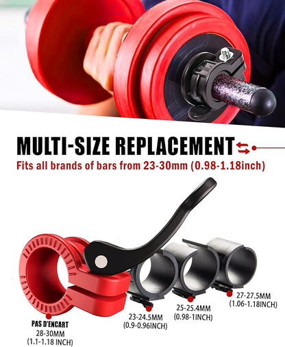 Narrow Barbell Clips 2.5cm Width for Olympic Bars, 0.9-1.18inch Adjustable Weight Clamps, Quick Release Locking Collars for Weightlifting