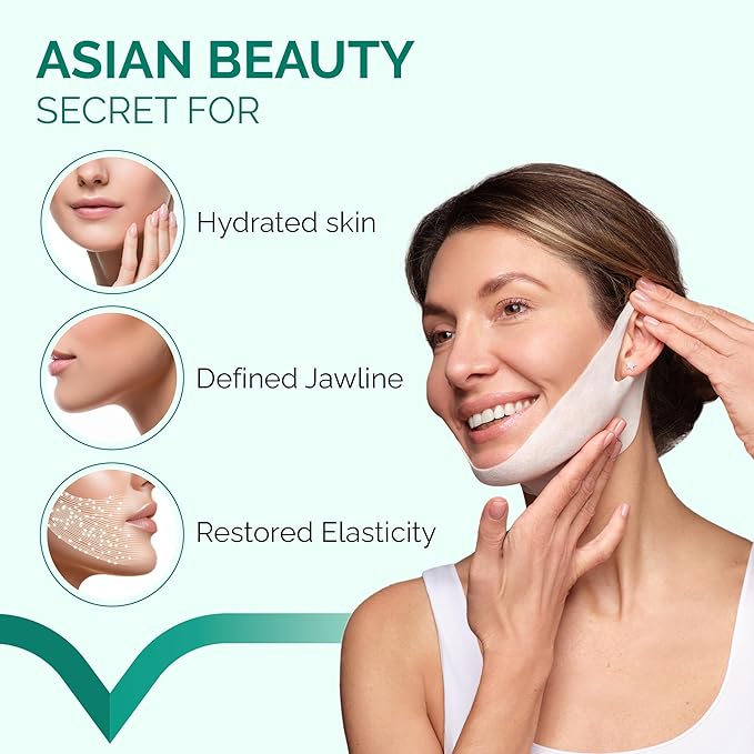 PLANTIFIQUE V-Line Collagen Mask for face 15 PCS | Chin Strap for Women & Men | V Line Lifting Mask with Collagen and Hyaluronic Acid V Shape Face Tape Chin | Skin Firming