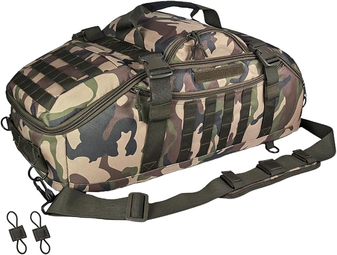 65L Large Duffle Bag, 3-in-1 Tactical Backpack MOLLE Pack for Gym, Sports, Outdoor, Woodland