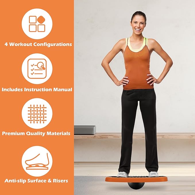 4-In-1 Aerobic Balance Board and Step Up Exercise Platform - Adjustable Multifunctional Balance Board Slant Board, Steppers for Exercise - Home Workout Non Slip Stepper Platform