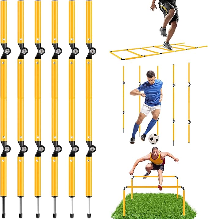 TOBWOLF 6PCS 6FT Adjustable Soccer Agility Training Poles, Detachable Sports Training Speed Sticks, Slalom Training Agility Pole Set, Outdoor Speed & Agility Turf Training Poles for Soccer Drills