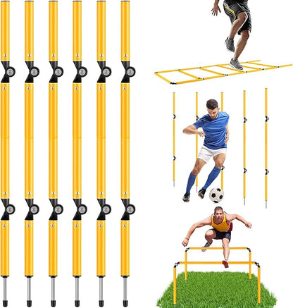 TOBWOLF 6PCS 6FT Adjustable Soccer Agility Training Poles, Detachable Sports Training Speed Sticks, Slalom Training Agility Pole Set, Outdoor Speed & Agility Turf Training Poles for Soccer Drills