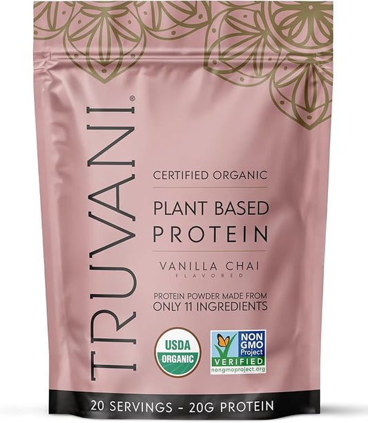 Truvani Vegan Pea Protein Powder | Vanilla Chai | 20g Organic Plant Based Protein | 20 Servings | Keto | Gluten & Dairy Free | Low Carb | No Added Sugar