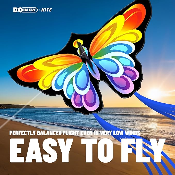 2 Pack Butterfly Kites, for Kids and Adults, Easy to Fly for Beginners, 55" x 27" with Vibrant Print and Winder, Perfect for Beach, Park, Backyard Flying & Family Outdoor Activities