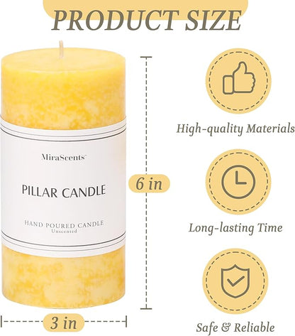 3x6 inch Yellow Pillar Candles Set of 3, Unscented Pillar Candle, Dripless and Smokeless Large Candles, Candle for Home Decor, Dinner Table,Weddings, Holidays