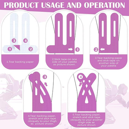 50 Pcs Precut Kinesiology Tape for Knees Pain Relief Elastic Waterproof Athletic Knee Tape for Support Stability Sports(Purple)