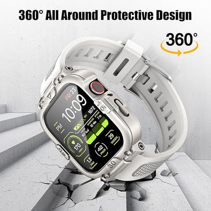 Dsytom Waterproof Case with Band Compatible for Apple Watch Band 45mm 44mm 41mm 40mm for Men ,Rugged Shockproof Smartwatch Strap Protective Bumper Cover with Built-in Tempered Glass Screen Protector