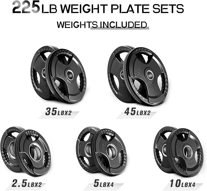 RitFit Olympic Rubber Grip Plates for Barbell, 2-Inch Weight Plates for Weightlifting and Strength Training in Home & Gym, Single, Pair and Sets(2.5/5/10/25/35/45 LB)