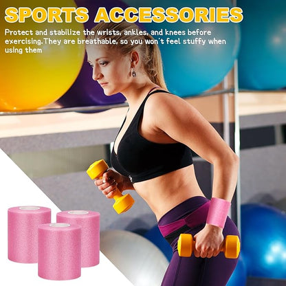 Pre wrap Pink,Prewrap Athletic Tape,6 Roll Pre wrap Headbands for Hair Soccer,Foam Underwrap Sports Wrap for Ankles Wrists Hands Knees Elbows 2.75 Inches X 12 Yards