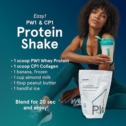 Puori Whey Protein Powder - Bourbon Vanilla - PW1 Pasture Raised, Grass-Fed & Non-GMO - 100% Natural and Pure for Muscle Growth - 21g Protein 1.98lbs, Pack of 2 - Gluten-Free