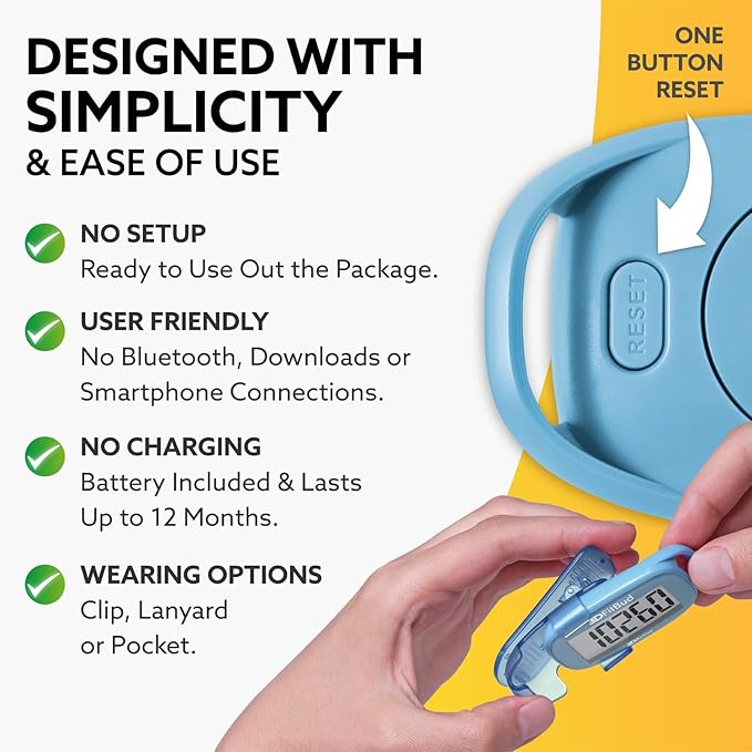 3DFitBud Simple Step Counter Walking 3D Pedometer from 3DActive with Clip & Lanyard - A420S