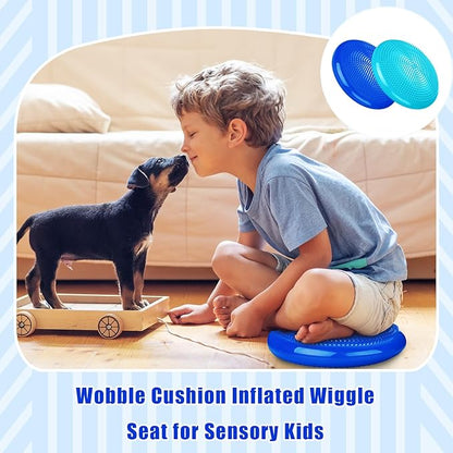 2 Pcs Wiggle Seat Inflated Wobble Cushion Flexible Balance Disc with Air Pump for Core Stability Strengthening Improving Posture Physical Exercise