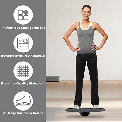 4-In-1 Aerobic Balance Board and Step Up Exercise Platform - Adjustable Multifunctional Balance Board Slant Board, Steppers for Exercise - Home Workout Non Slip Stepper Platform