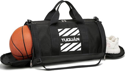 TUGUAN Gym Bag for Men Women with Wet Pocket & Shoe Compartment Travel Duffle Bag Man Sport Basketball Football Bag Weekend Overnight Duffel Bag Gym Tote bag 40L, Black