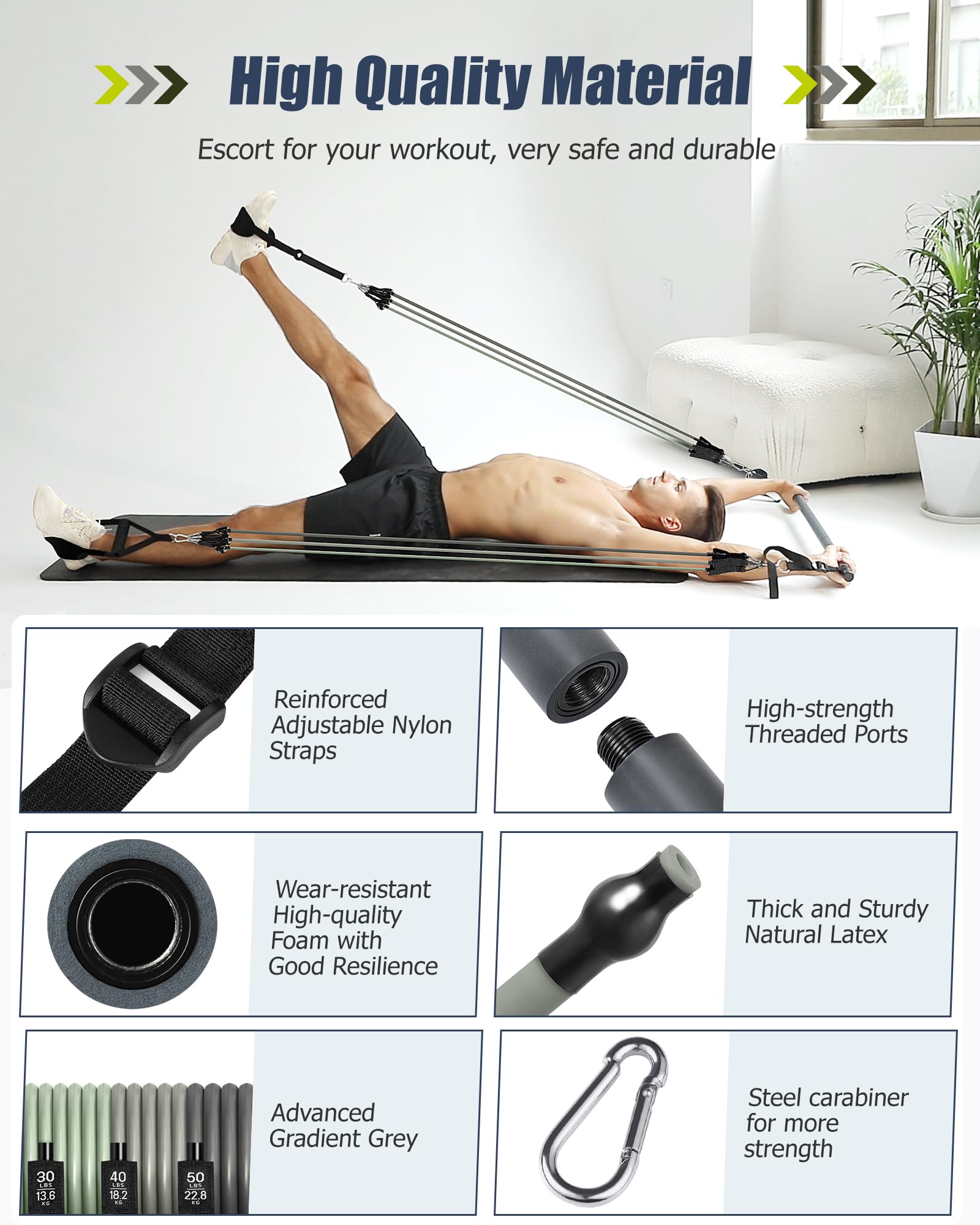 Pilates Bar Kit with Resistance Bands Latex Elastic, ALongSong Multifunctional Yoga Pilates Bar