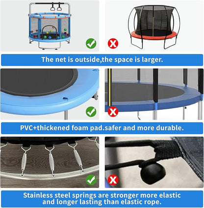 55" Small Trampoline for Kids, Telawah Indoor Outdoor with with Enclosure Net, Safety Enclosure, Round Jumping Mat with Basketball Hoops, Birthday Gifts for Children