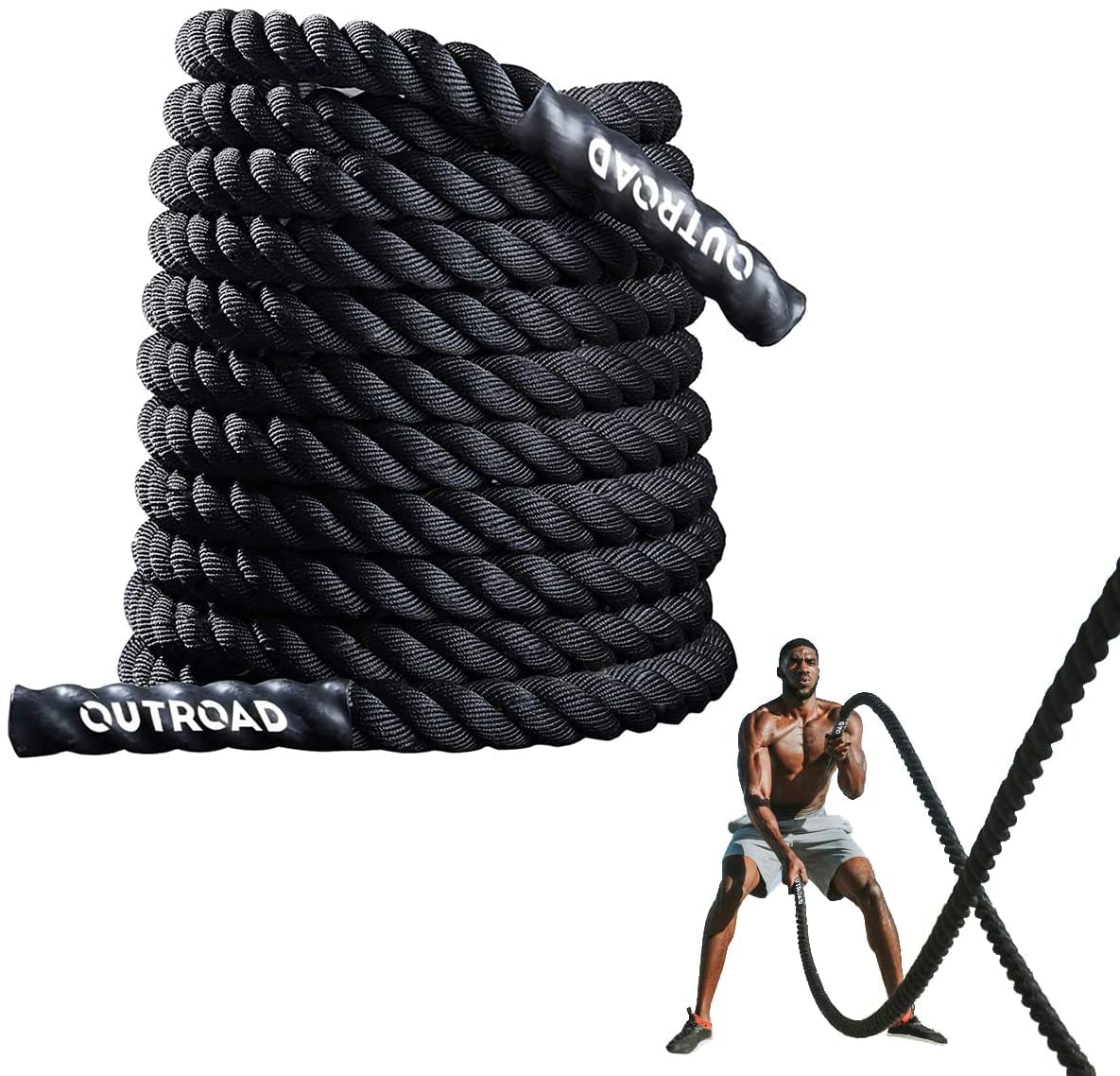 Max4out Battle Ropes 1.5 inch 30 ft - Polyester Workout Rope Heavy for Home Body Workouts Building