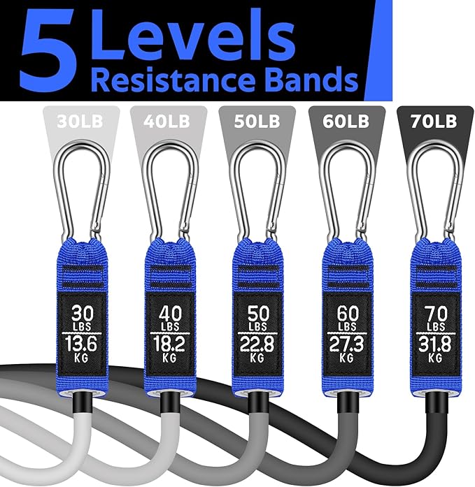 WALITO Resistance Bands Set - Exercise Bands with Handles, Door Anchor, Legs Ankle Straps, for Heavy Resistance Training, Physical Therapy, Muscle Training, Yoga, Home Workouts, Gym Equipment