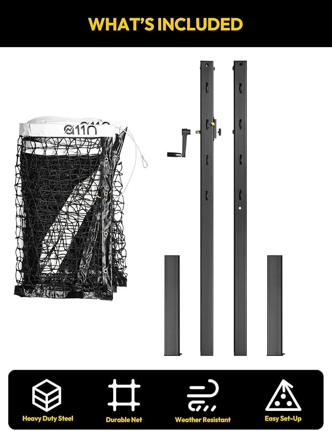 A11N SPORTS Pro-Grade In-Ground Pickleball Net System with Heavy-Duty Carbon Steel Posts, Rust-Proof All-Weather Construction, Easy Sleeve Installation, Official Size for Outdoor Court