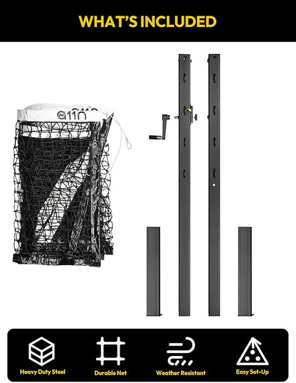 A11N SPORTS Pro-Grade In-Ground Pickleball Net System with Heavy-Duty Carbon Steel Posts, Rust-Proof All-Weather Construction, Easy Sleeve Installation, Official Size for Outdoor Court