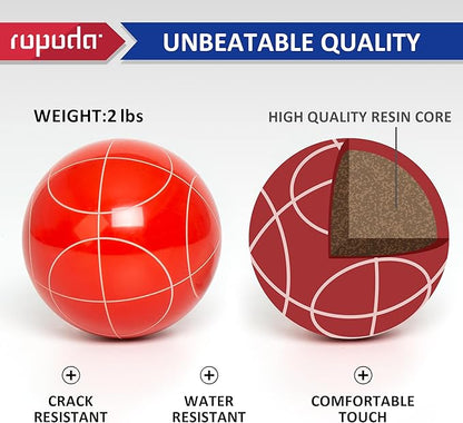 ropoda 90mm Bocce Ball Set with 8 Polyresin Balls, Pallino, Case and Measuring Rope for Backyard/Lawn/Beach/Outdoor, Resin Bocce Ball for Kids Teens Beginners(2 to 8 Players)