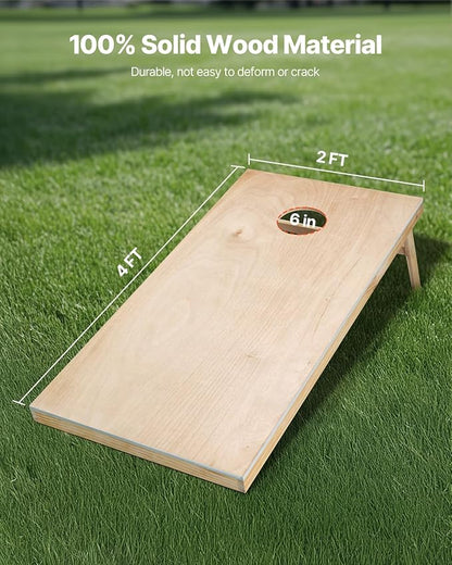 VEOVR Cornhole Set, Corn Hole Game Boards, Wood Portable Toss Board, Indoor and Outdoor Cornhole Play for Adults for Yard, Backyard, Beach, Camping