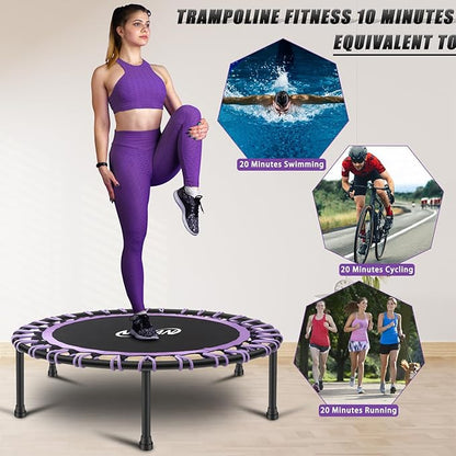 Newan 40"-48" Silent Mini Trampoline Fitness Trampoline Bungee Rebounder Jumping Cardio Trainer Workout for Adults-Max Limit 330lbs