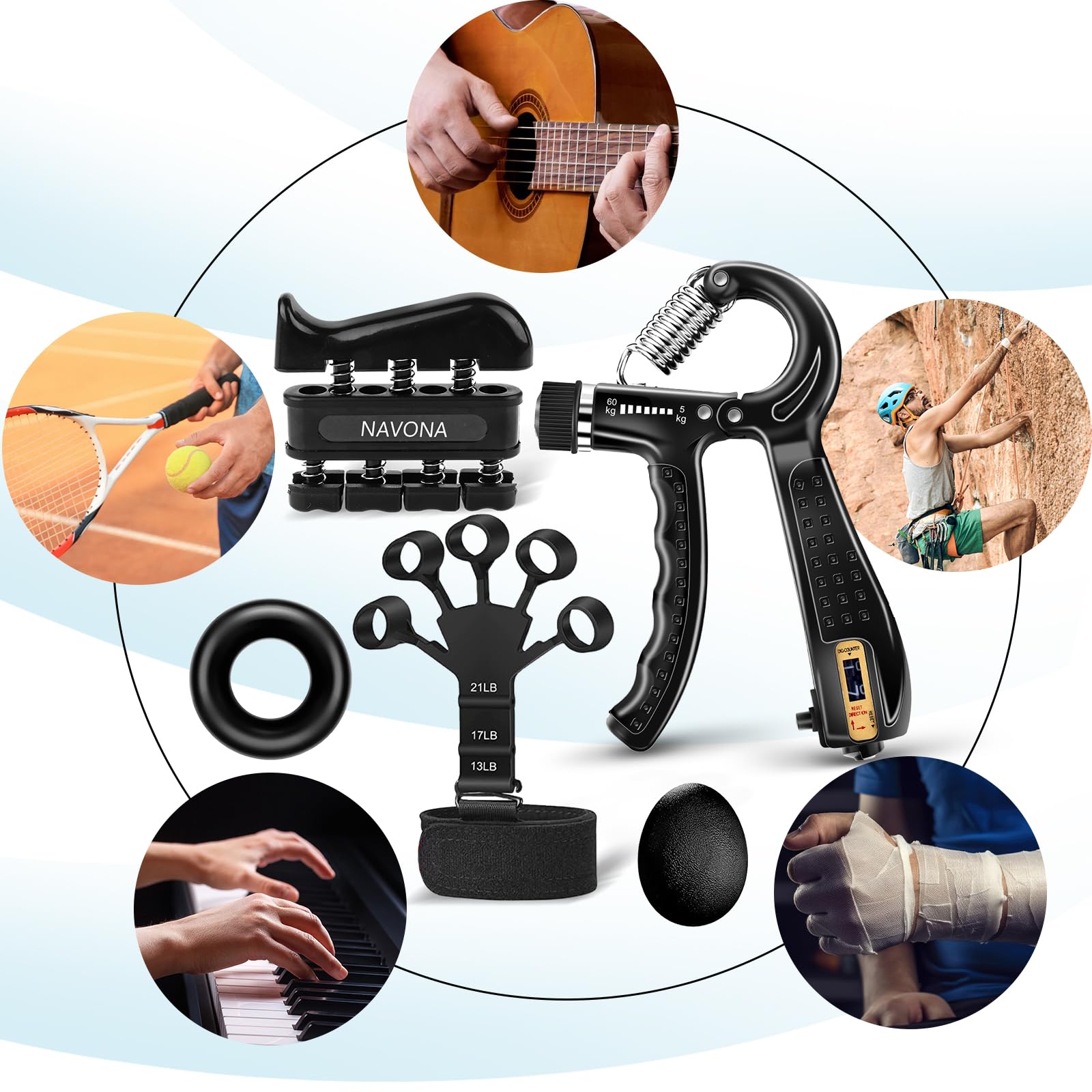 5 PCS Grip Strength Trainer Kit,Forearm and Hand Gripper Strengthener