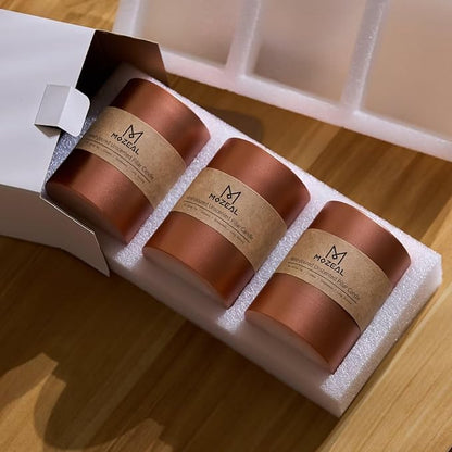 MOZEAL 3" x 6" Hand-Poured Unscented Candle, Dripless Pillar Candle Set of 3, Long Lasting Burning, Approx 120 Hours Burn Time, Rustic Country Style, for Harvest Festivities, Autumn Glow, Copper