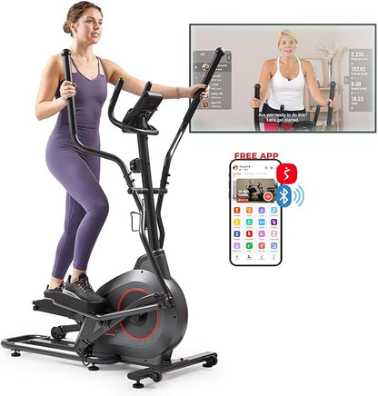 Sunny Health & Fitness Smart Upright Elliptical w/Pulse Sensor Built-in, Indoor Full-Body Cross-Training & Cardio Exercise Machine for Home, Free SunnyFit App Connection, Optional Long Stride Length